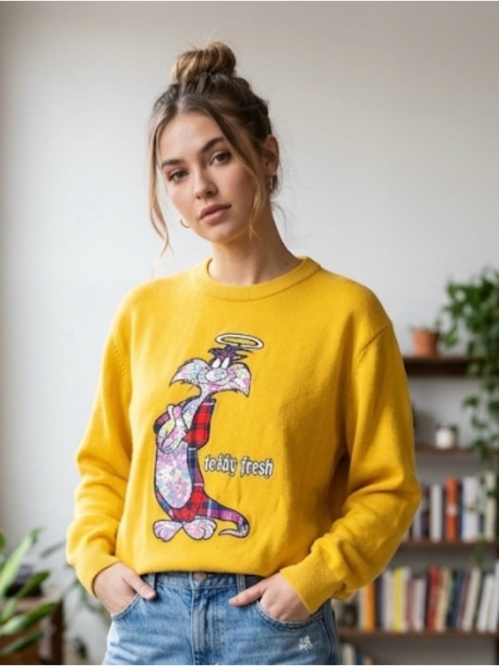 Teddy Fresh x Looney Tunes bright yellow crewneck sweater